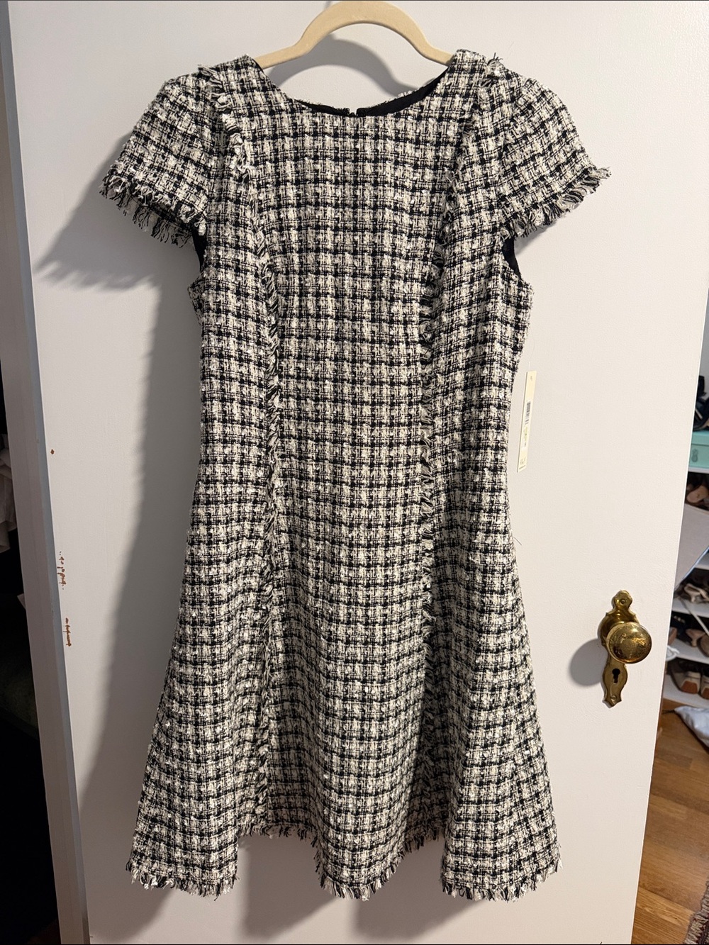 Eliza J Black and White Tweed Fit-and-Flare Dress